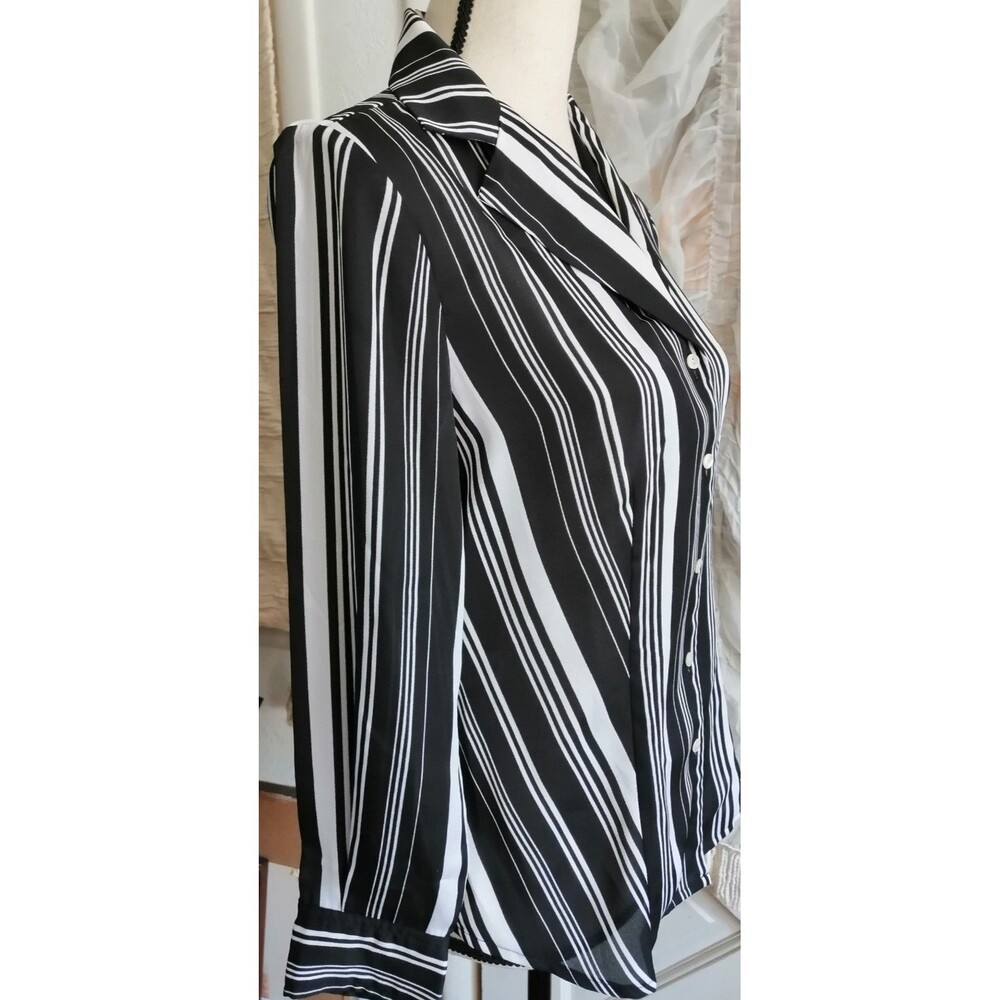 jones new york signature Black White Stripe Blouse Sheer Women S Slim Modern